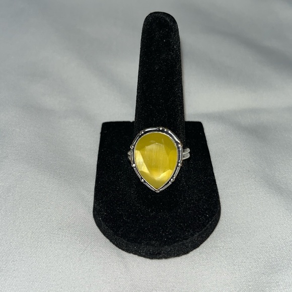 Cats Eye Faceted Genuine Gemstone Teardrop Ring - Picture 1 of 5